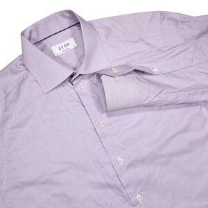 ETON Men's 41/16 Blue Red Micro Stripes Contemporary Fine Twill Button Up Shirt